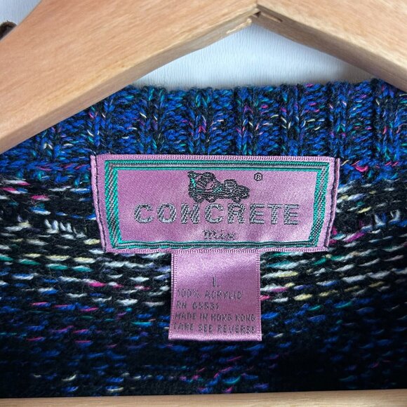 Concrete 3D Coogi STYLE Knit Sweater Large Blue Multicolor Grandpa 90s Hip Hop - Picture 5 of 6